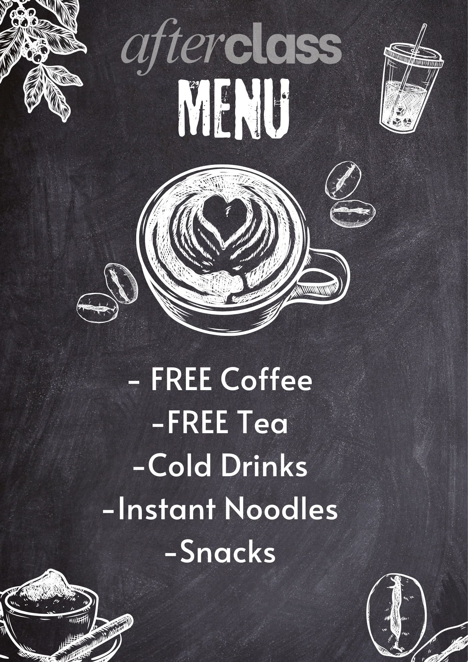 AfterClass Food and Drinks Menu