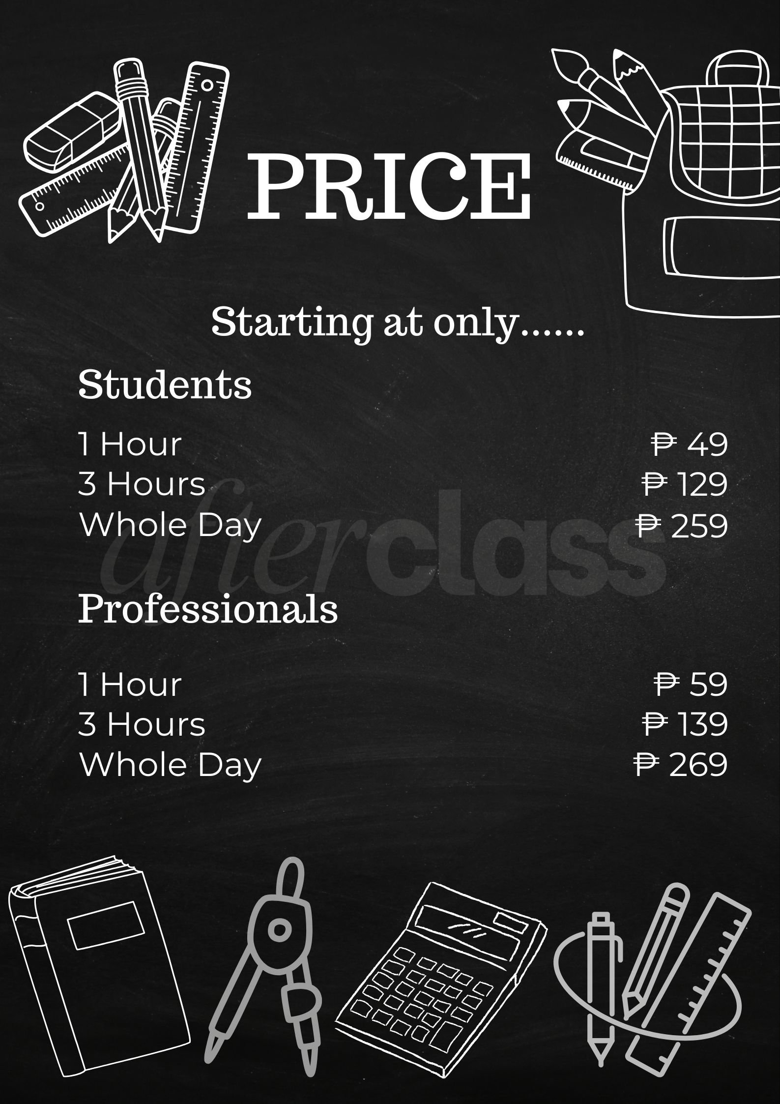 AfterClass Study Hub Price List
